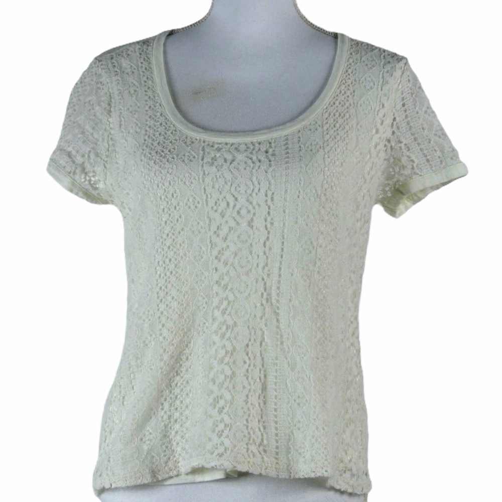 Jones New York Cream Lace Overlay Tshirt B…
